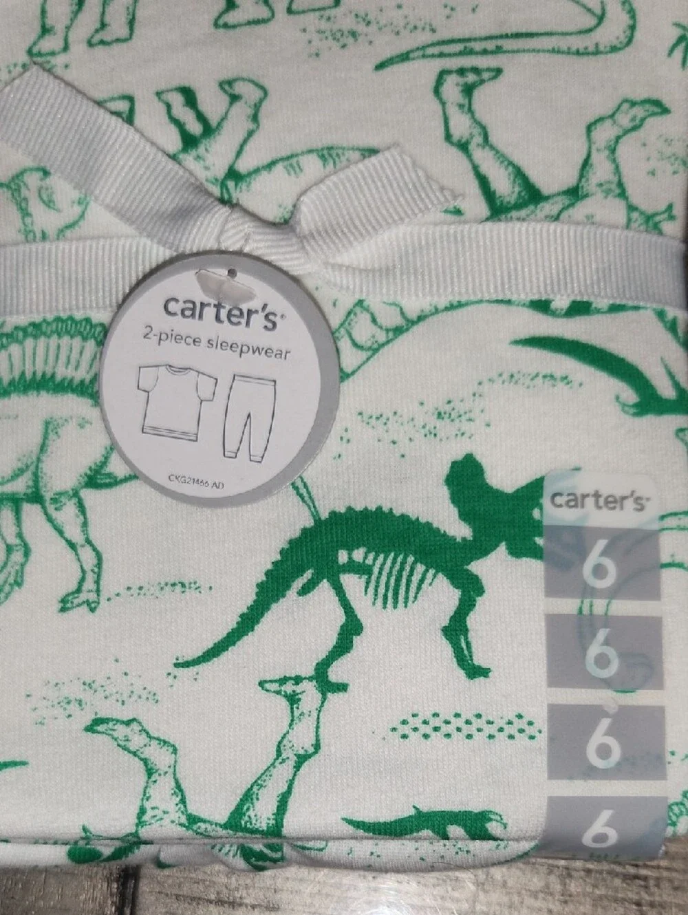 NWT Carter's White & Green Dinosaur Pajama Set